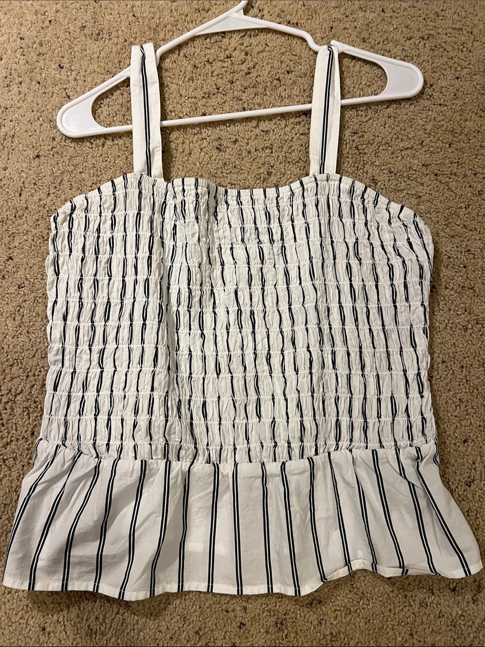 Old Navy White and Black Smocked Peplum Tank Top